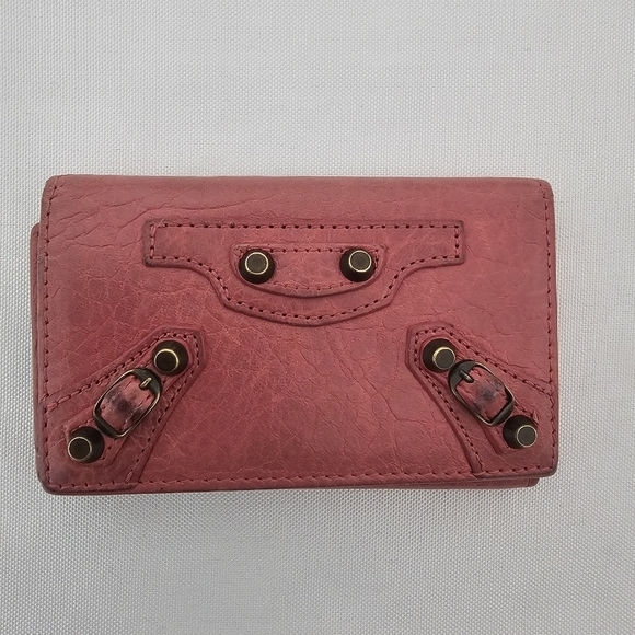 Balenciaga Motocross Leather Key Case Wallet Terracotta Pink Authentic - Picture 2 of 12